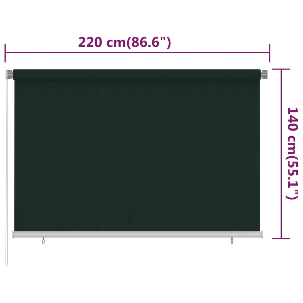 Tenda a Rullo per Esterni 220x140 cm Verde Scuro HDPE