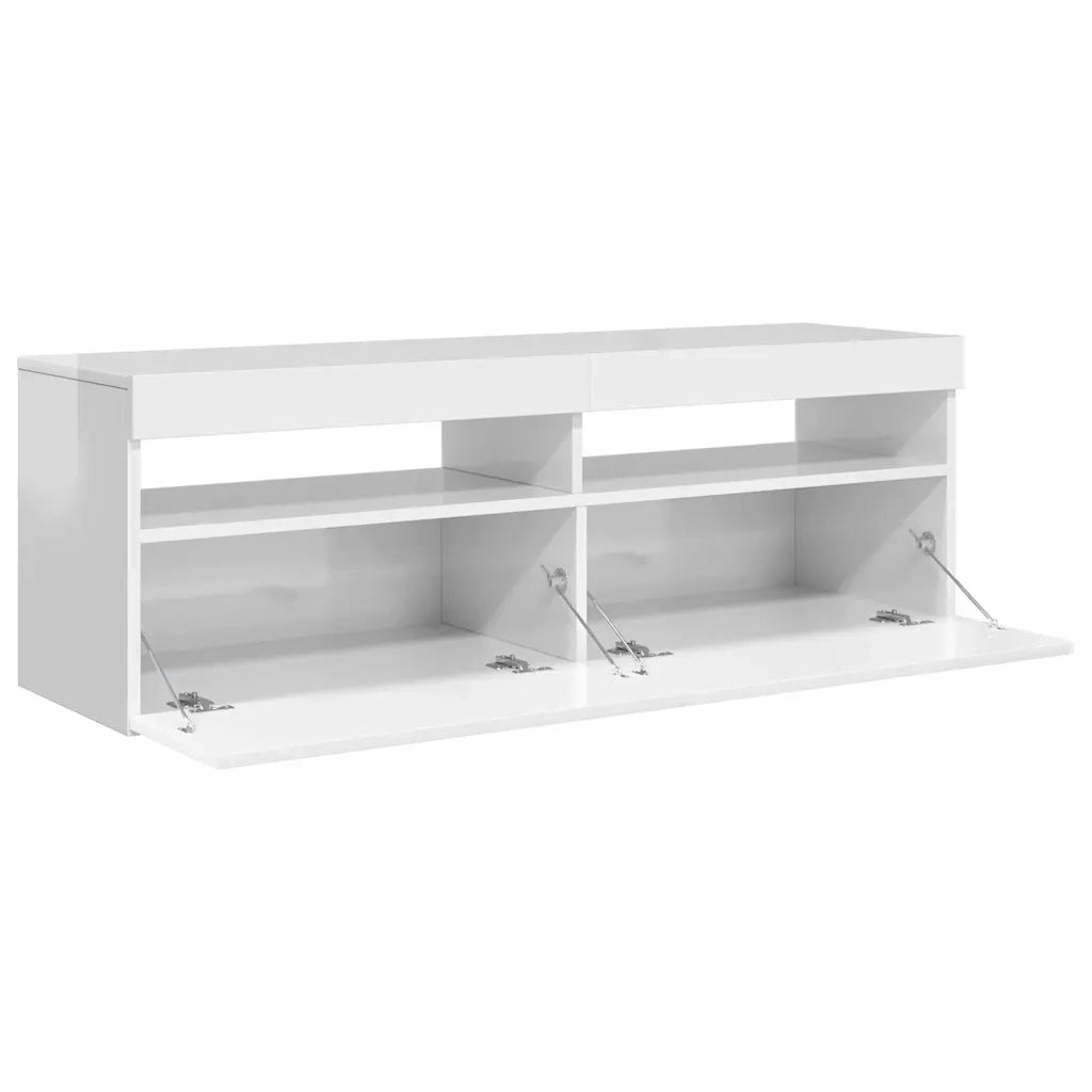 Mobile Porta TV con Luci LED Bianco Lucido 120x35x40 cm 804379