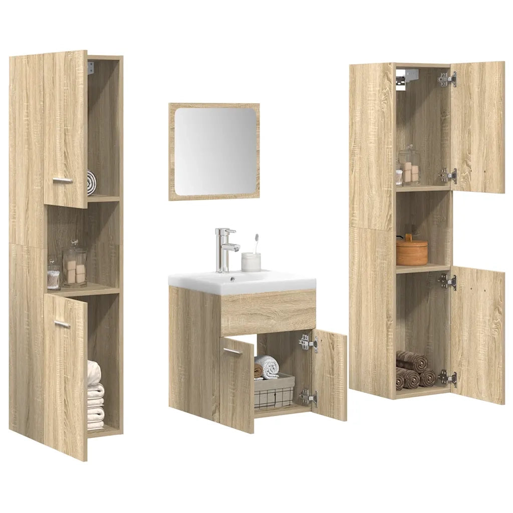 Set Mobili da Bagno | Armadio da bagno 5 pz Rovere Sonoma in Legno Multistrato