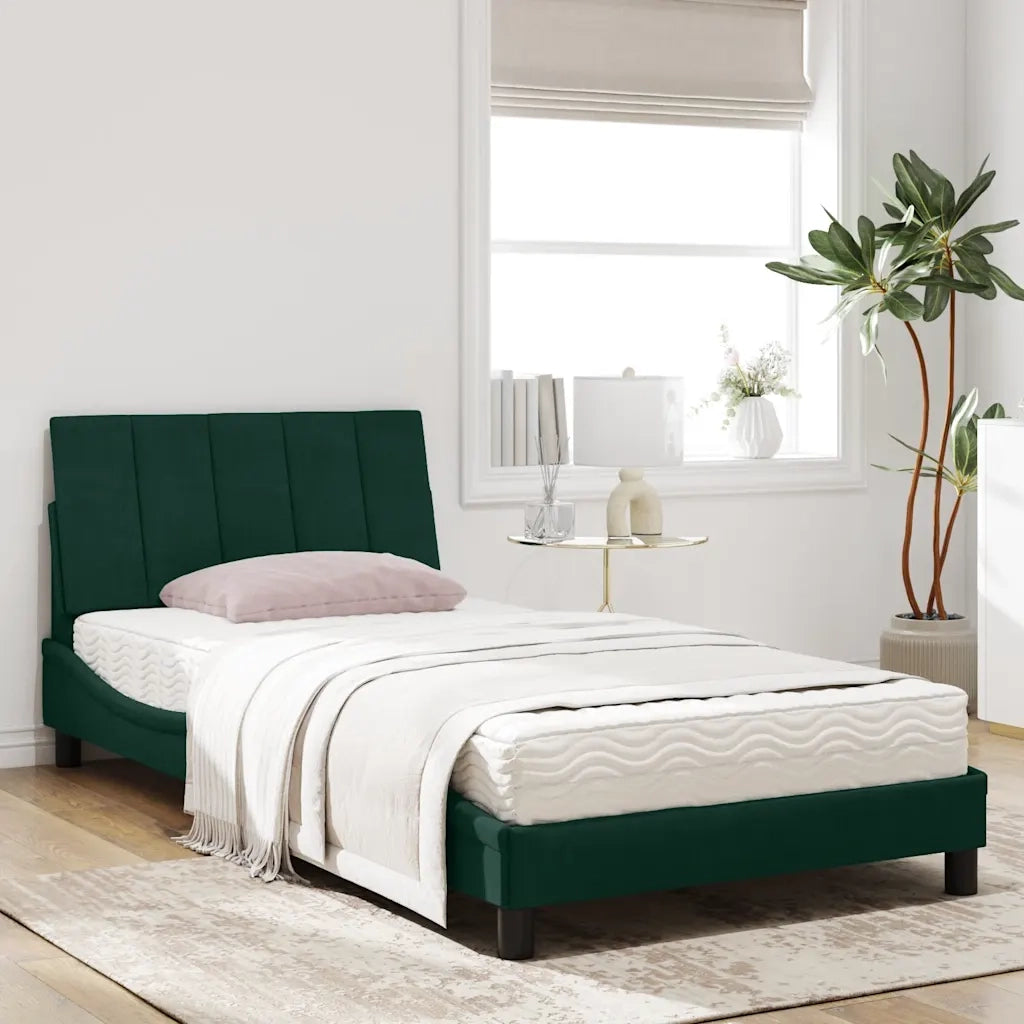Letto con Materasso Verde Scuro 100x200 cm in Velluto