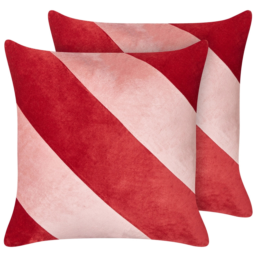 Set di cuscini decorativi in velluto rosso e rosa in cotone 45 x 45 cm a righe sfoderabili Quadrato Accessori decorativi moderni