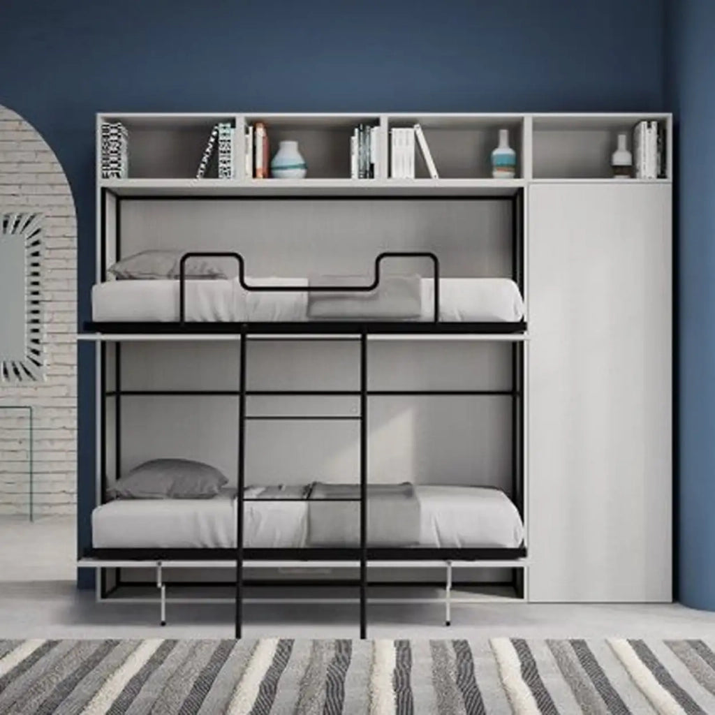 Letto doppio a scomparsa Kando comp.H con materassi bianco frassino