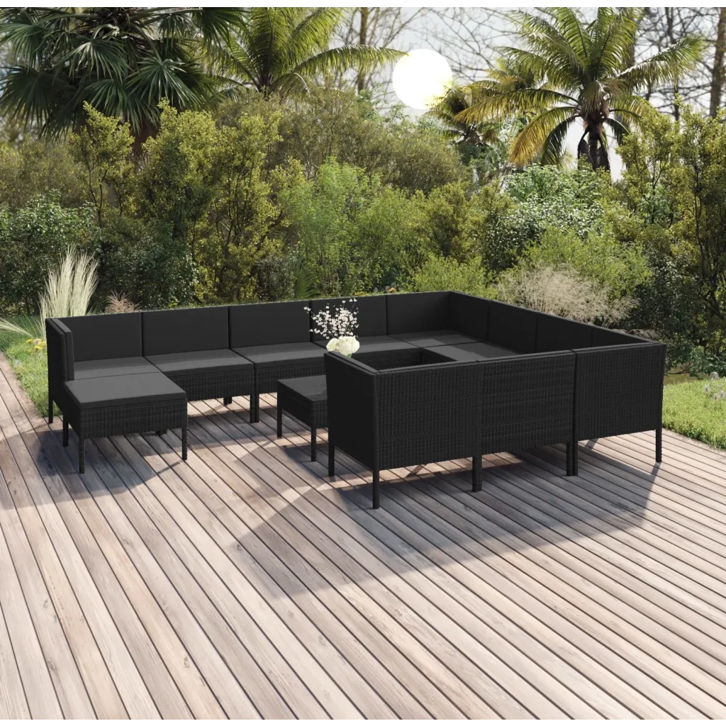 Set Divani da Giardino 12 pz con Cuscini in Polyrattan Nero cod mxl 38443