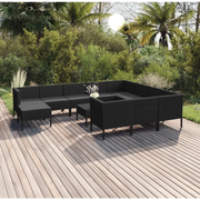 Set Divani da Giardino 12 pz con Cuscini in Polyrattan Nero cod mxl 38443