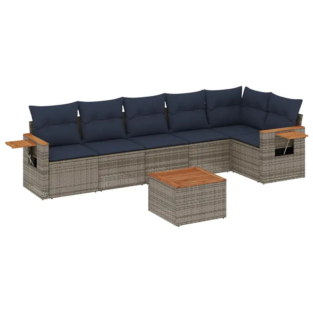 Set Divani da Giardino 7 pz con Cuscini Grigio in Polyrattan