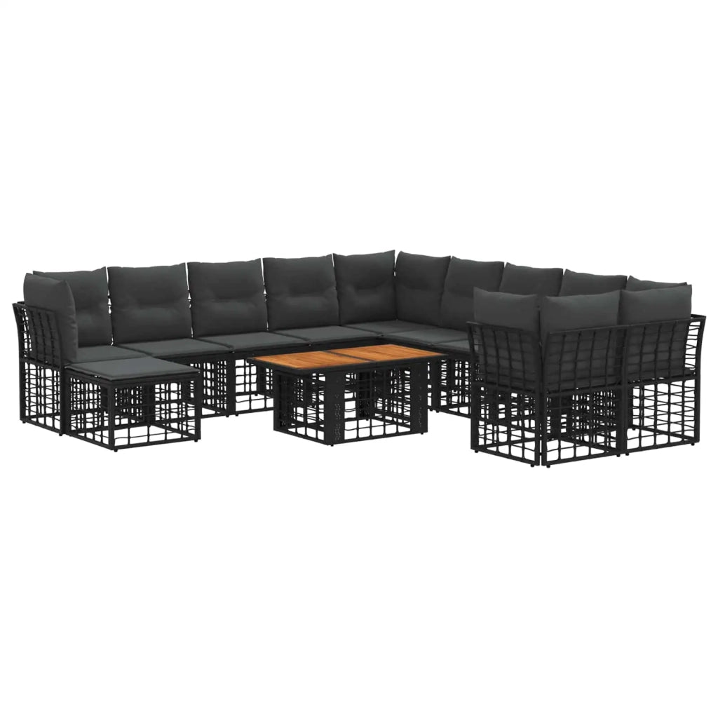 Set Divano da Giardino 12 pz Nero e Grigio scuro polyrattan 3437939