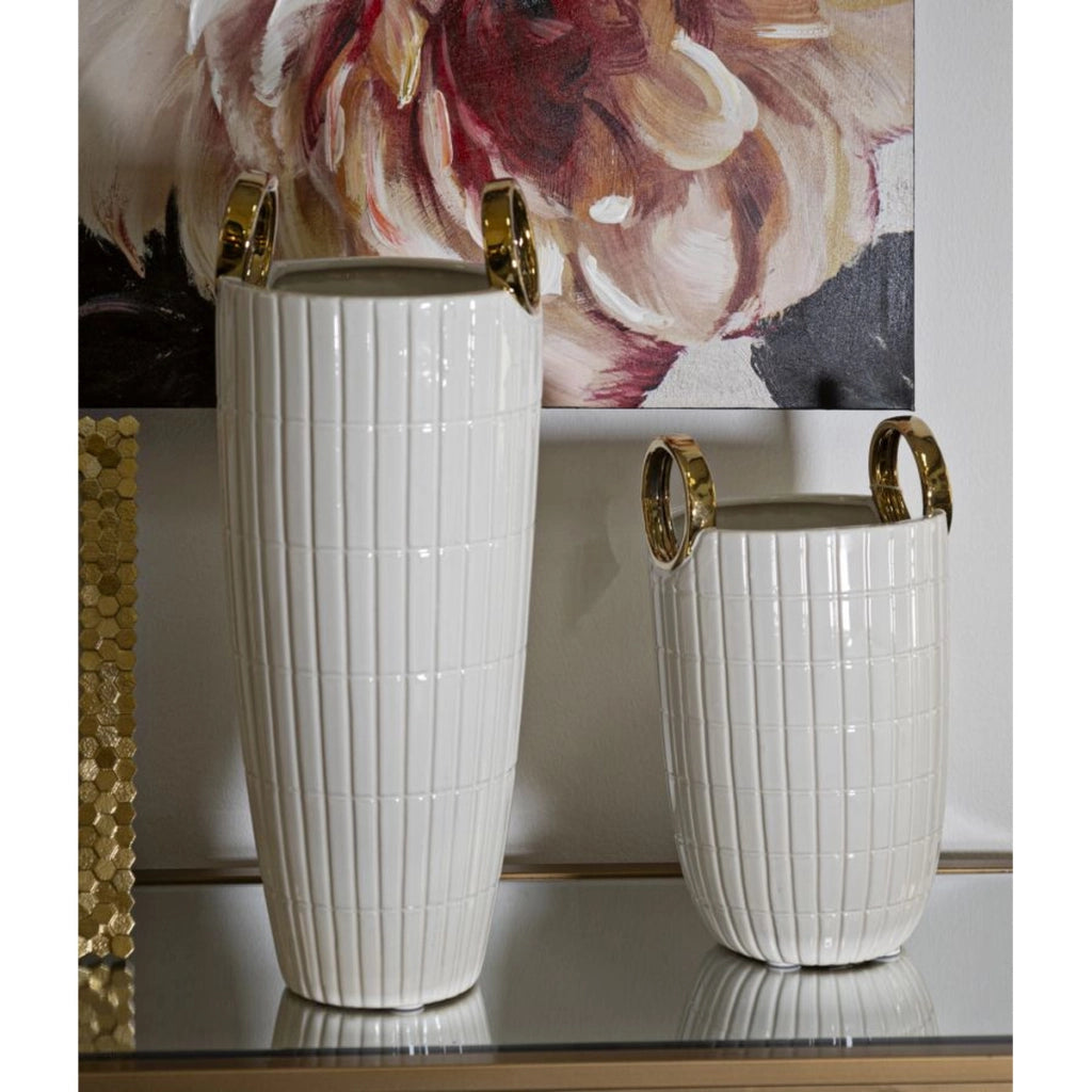 Vaso Decorativo VKH633, Bianco, Ceramica, 18x18x45 cm