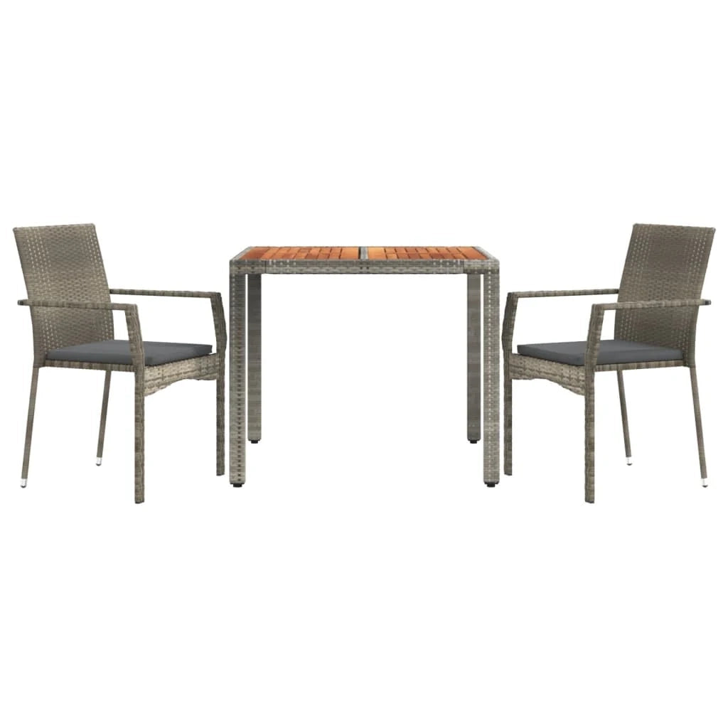 Set da pranzo da giardino 3 pezzi mobili da esterno con cuscini grigi 02_0013589