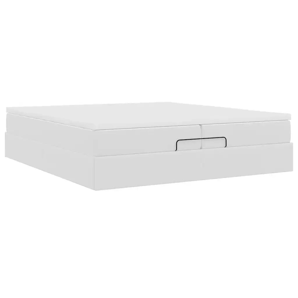 Struttura Letto Pouf con Materassi Bianco 200x200 cm Similpelle 3311057