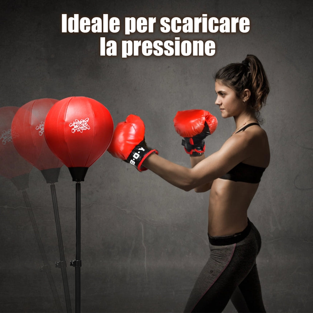 Palla da boxe con base altezza regolabile, Sacco da boxe con pompa manuale e guanti da boxe