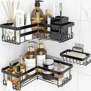 Caddy per doccia angolare, 3 pezzi di accessori da bagno autoadesivi con contenitore per sapone, pannelli di organizzazione per doccia in acciaio inossidabile con ganci, pannelli di doccia senza fori per bagno, cameretta e dormitorio