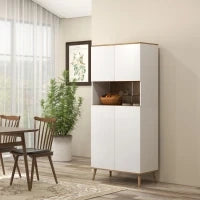 Credenza Cucina Alta con porta mensole regolabili nicchia centrale 2 passacavi, Buffet armadio di archiviazione 2 armadi, bianco| Aosom Italy