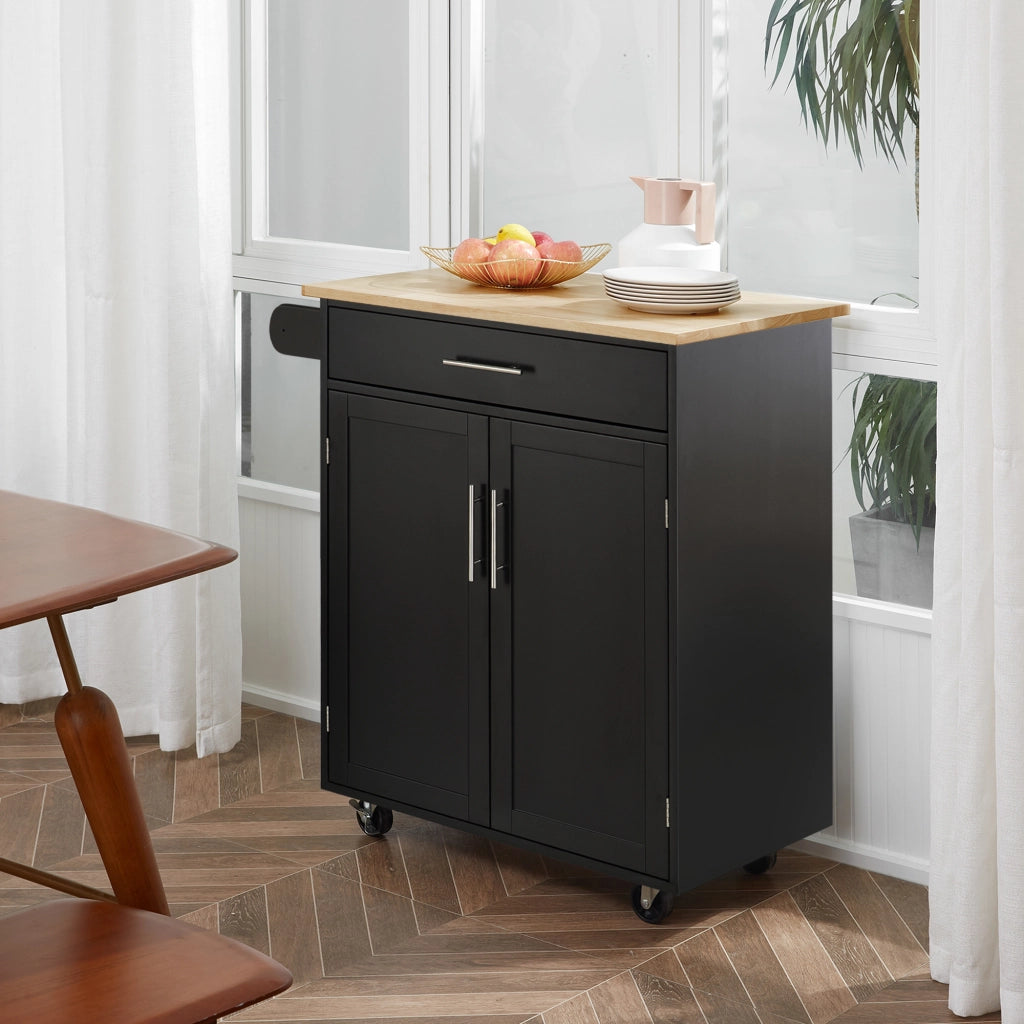 Tavolino da cucina con ruote e cassetto ¨C zephmum ¨C 83x45x91.5 cm nero