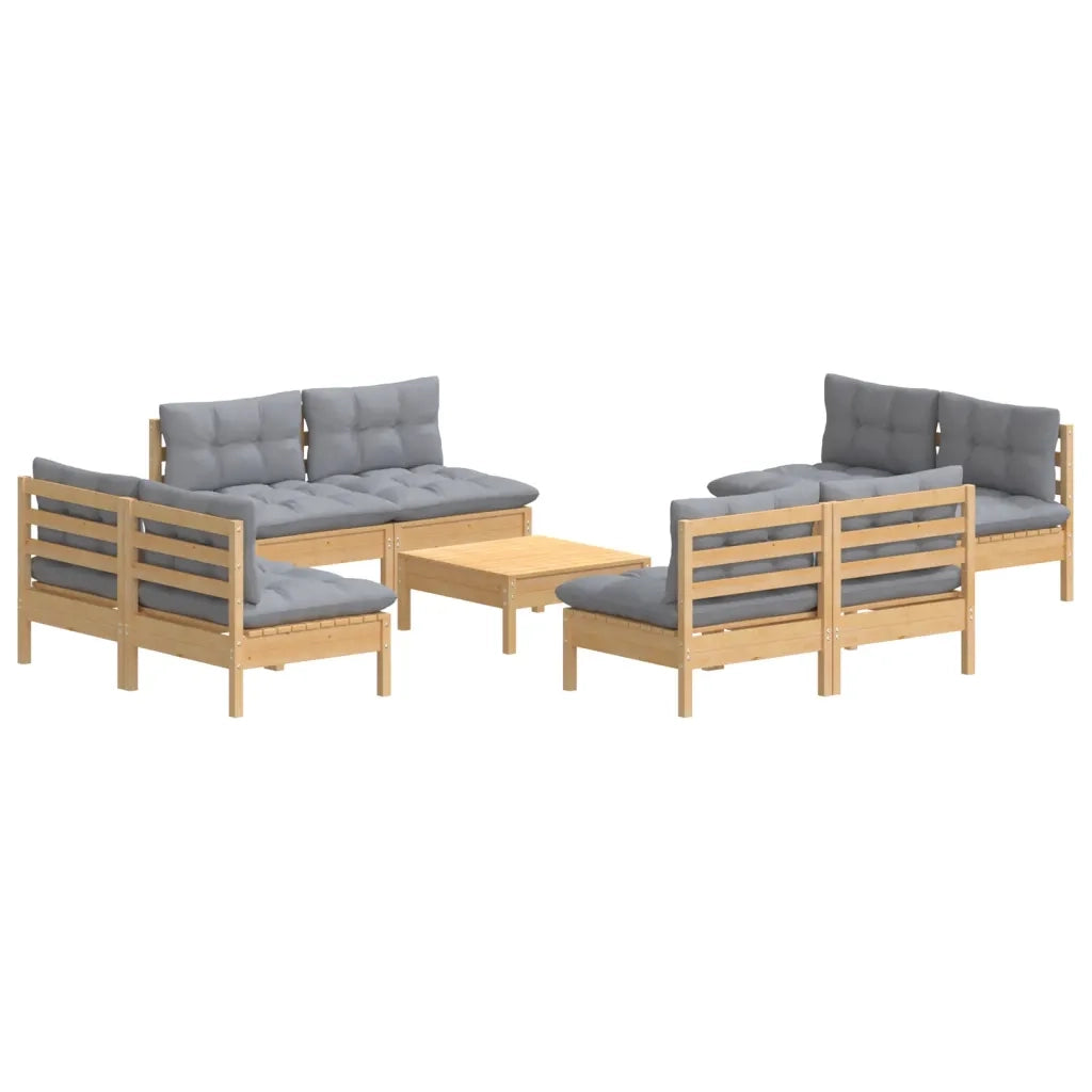 Set Divani da Giardino 9 pz con Cuscini Grigi Massello di Pino cod mxl 38627