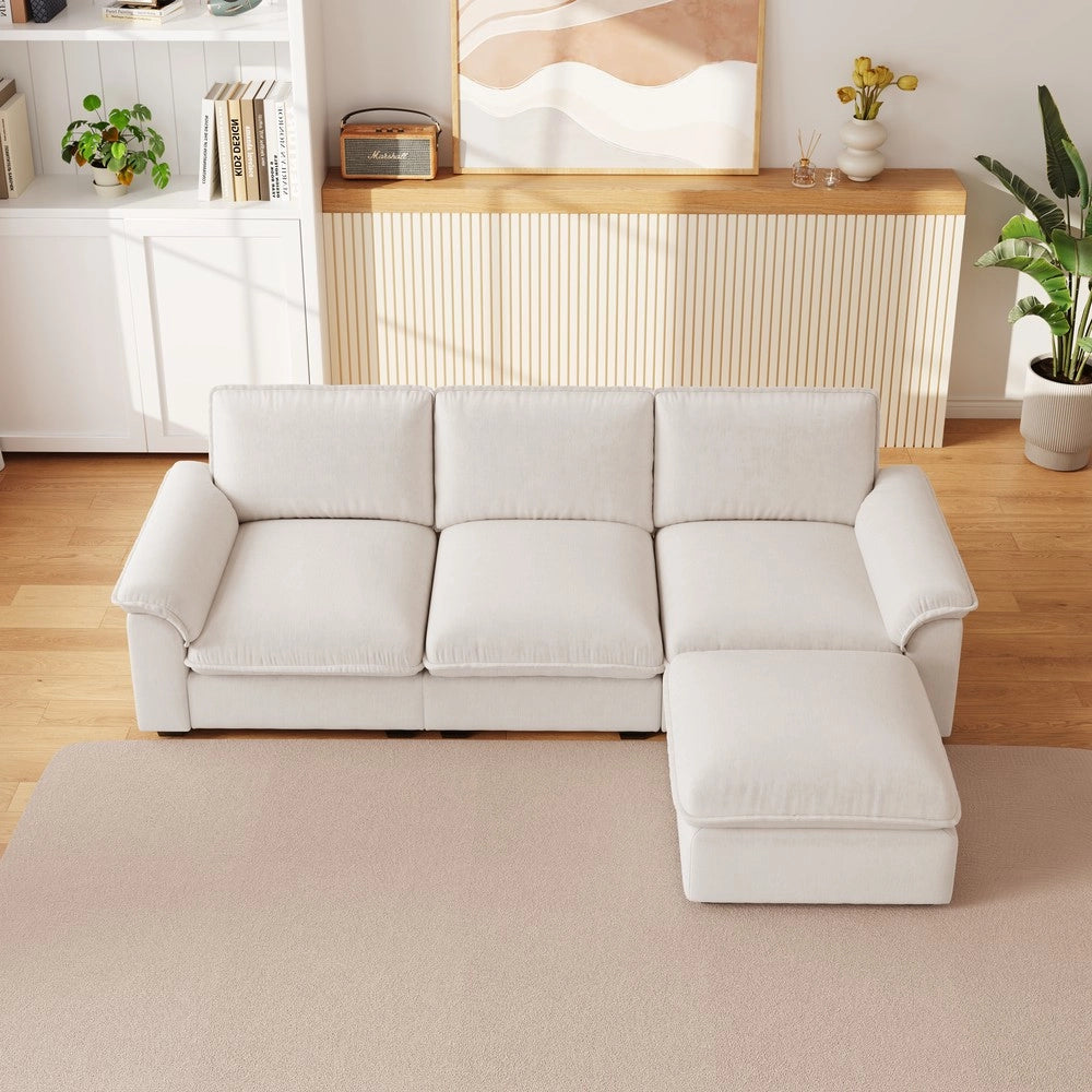 Divano angolare ¨C Minimal ¨C beige tessuto imbottito 257x128 cm