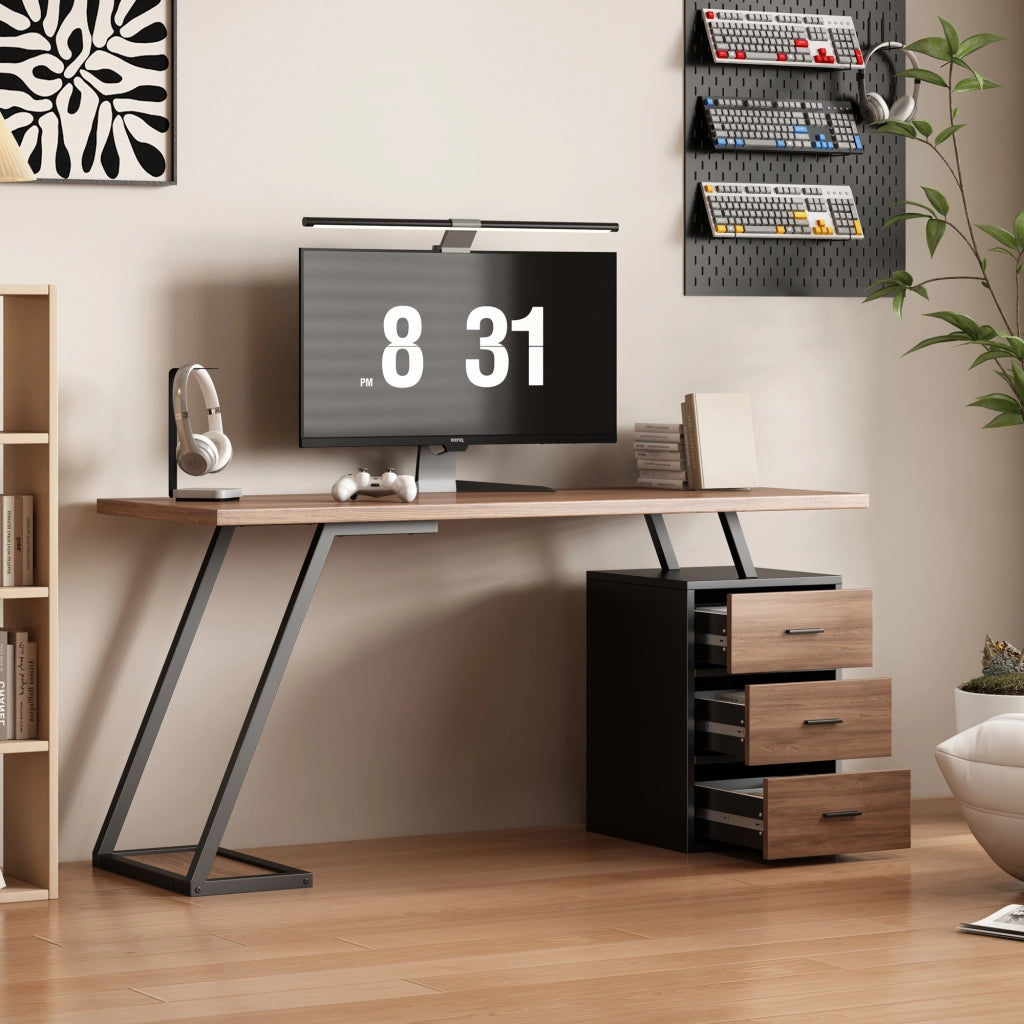 Scrivania con guida soft close e supporto CPU - per ufficio e studio - 135.5x58x75 cm - in MDF - marrone scuro
