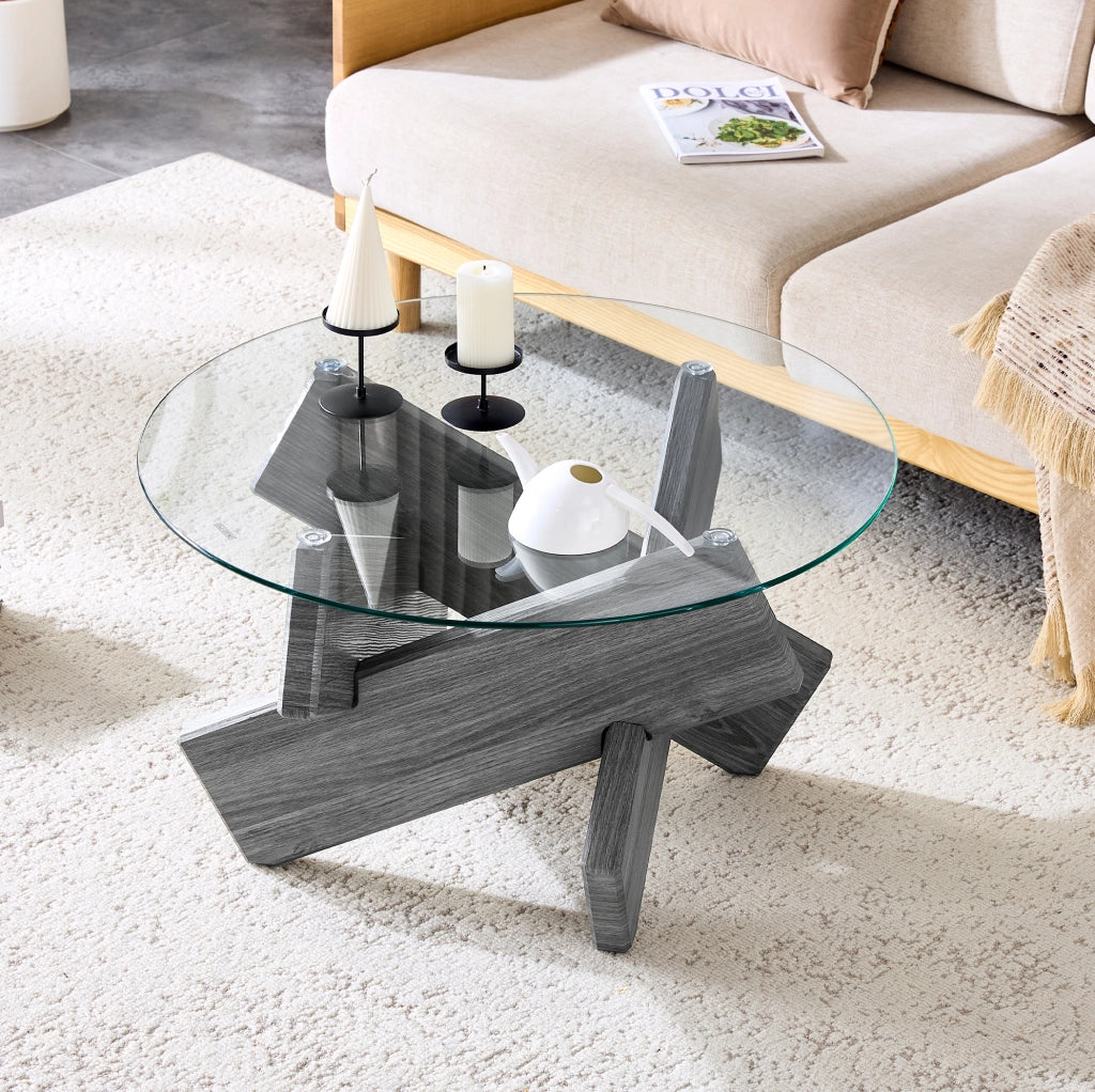 Tavolino da caffè rotondo in vetro e MDF Ø 79 cm