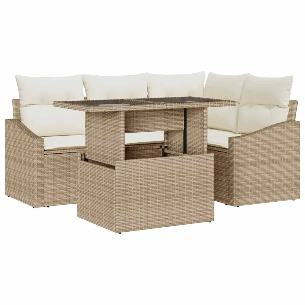 Set Divano da Giardino 5 pcs Beige e Crema polyrattan