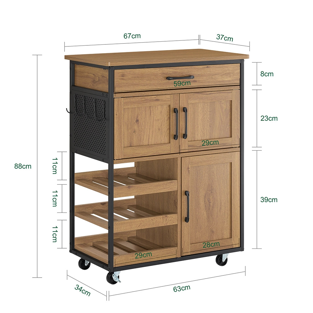 SoBuy Mobile Cucina Salvaspazio con Ruote Carrello Cucina con Cassetti e Portabottiglie, Mobiletto Credenza credenza cucina per Cucina o Sala da Pranzo Vintage Marrone 67x88x37cm FKW134-N