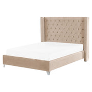 Letto a doghe Velluto beige imbottito Poggiatesta trapuntato borchie 160 x 200 cm design glam
