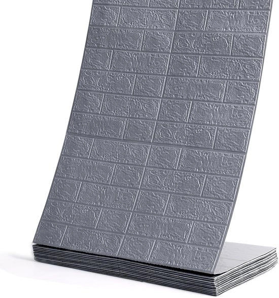 Pannelli da parete 3D autoadesivi, 70 cm x 10 m, tenda continua con effetto pietra a vista, impermeabile, piastrelle autoadesive per bagno, camera da letto e cucina (grigio argento)