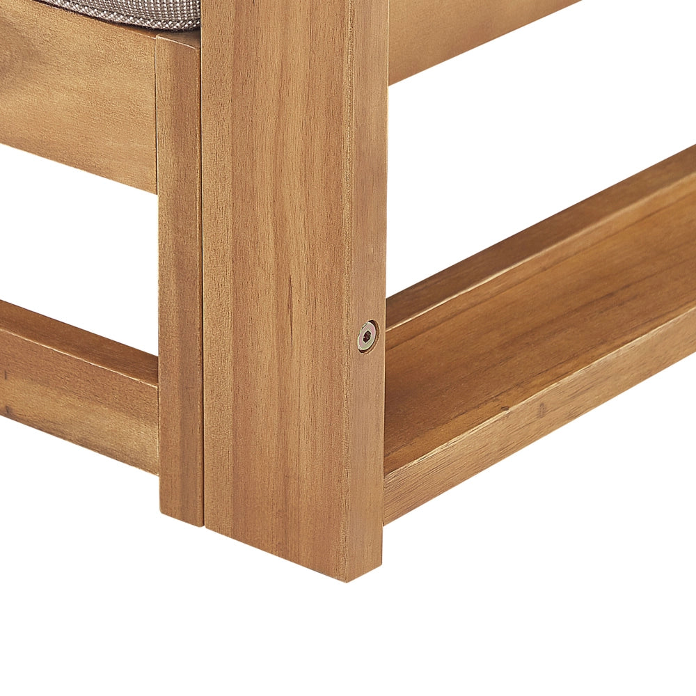 Divano 3 posti in legno di acacia marrone chiaro con cuscini grigio tortora moderno elegante esterno