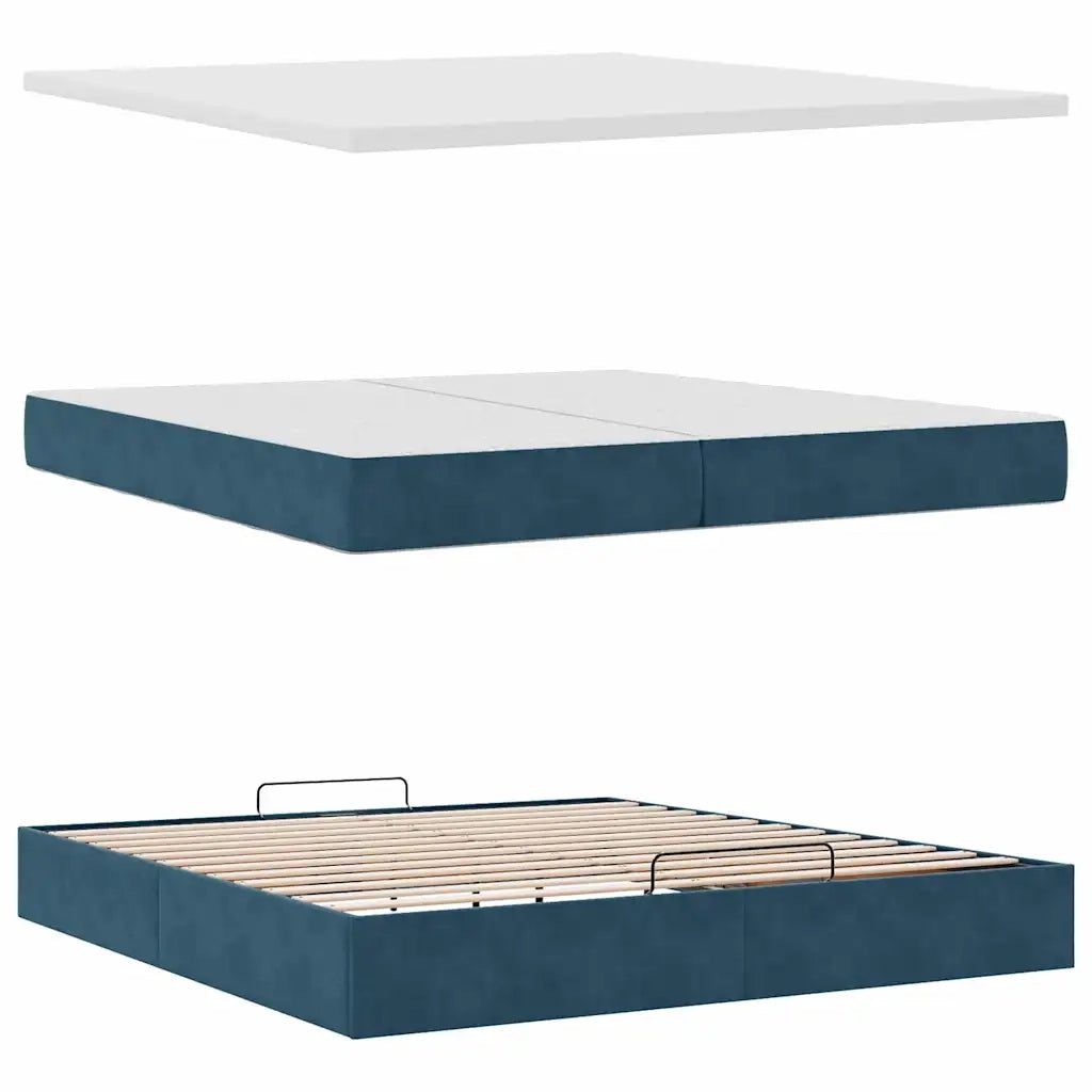Pouf Letto con Materassi e LED Blu Scuro 200x200cm Velluto