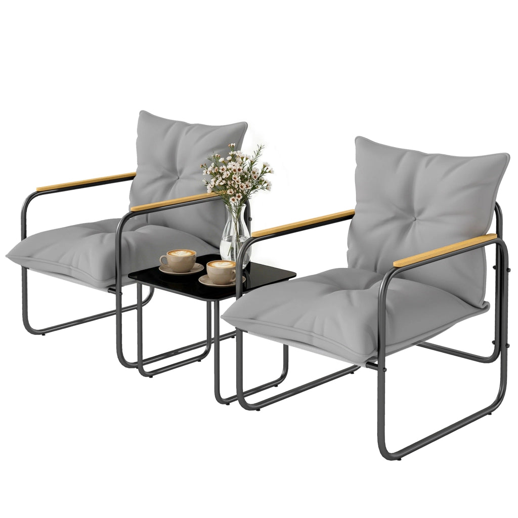 Set Bistr¨° 3 Pezzi. Mobili Esterno Metallo con Cuscini. Grigio Scuro