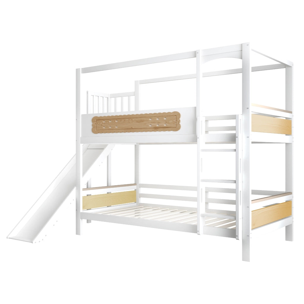 Letto a Castello 90x200 cm con Scivolo; Scala Ampia; Sponde di Sicurezza in Legno