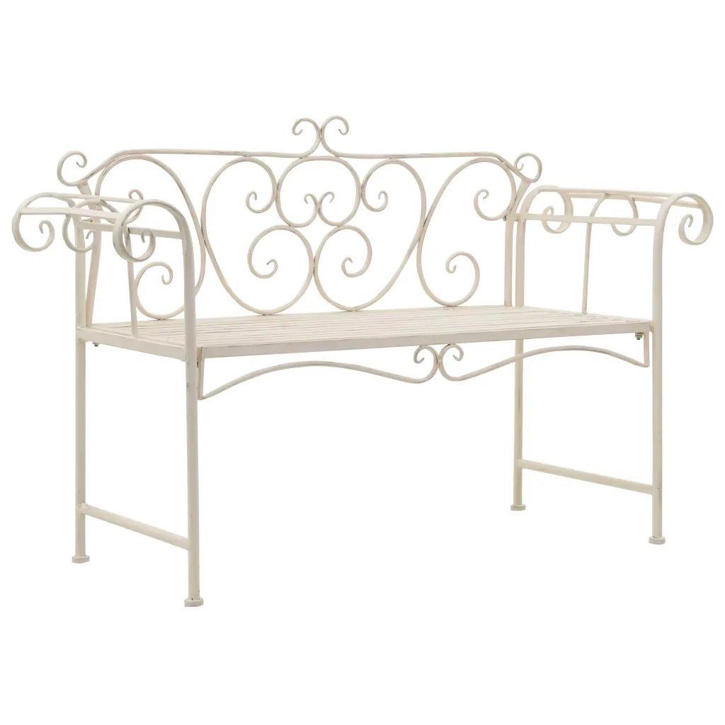 Panchina da Giardino 132 cm in Metallo Bianco Anticato
