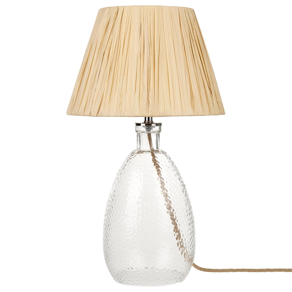 Lampada da tavolo con base in vetro trasparente e paralume naturale Luce da comodino