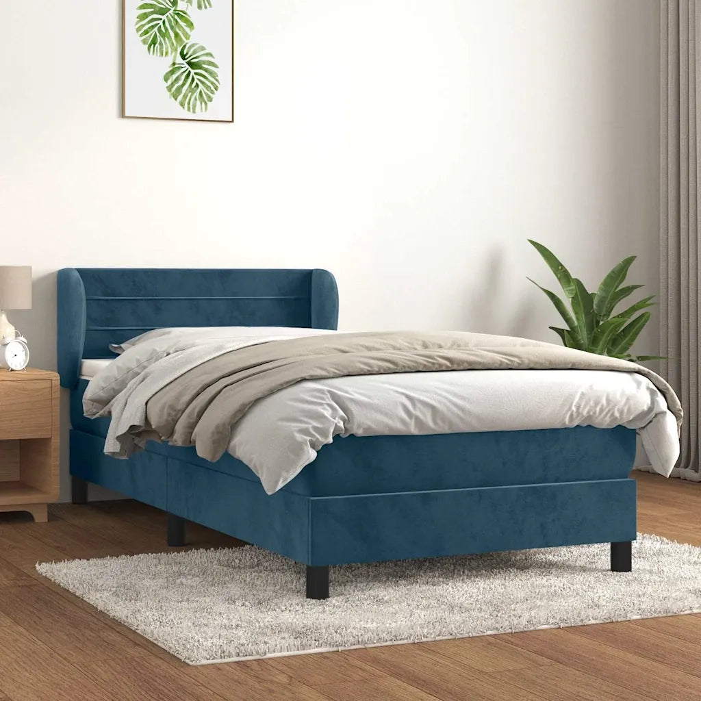 Giroletto a Molle con Materasso-Struttura Letto Blu Scuro 90x190 cm in Velluto 809120