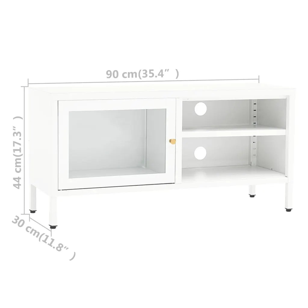 Mobile TV Bianco 90x30x44 cm in Acciaio e Vetro cod mxl 6374