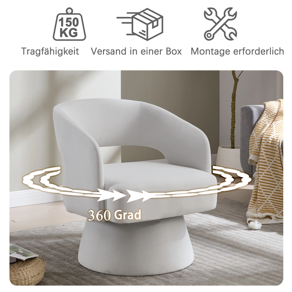 POLTRONA Girevole Moderna 68x66x47 cm Chenille Beige