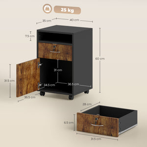 Mobiletto Ufficio con Cassetto e Ruote 40x35x60 cm in Legno Marrone