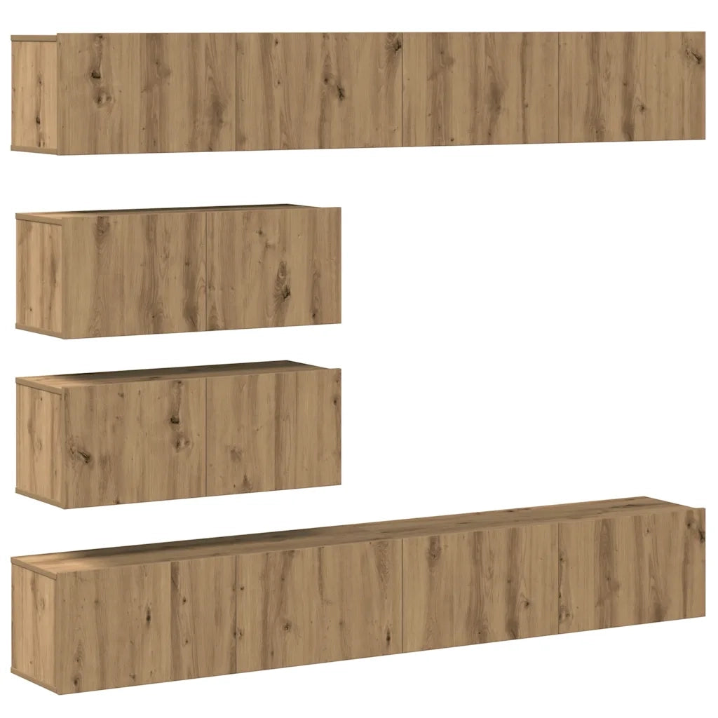 Set Mobile TV 6 pz-Set di 6 Credenza per TV Montato a Parete Rovere in Legno Multistrato