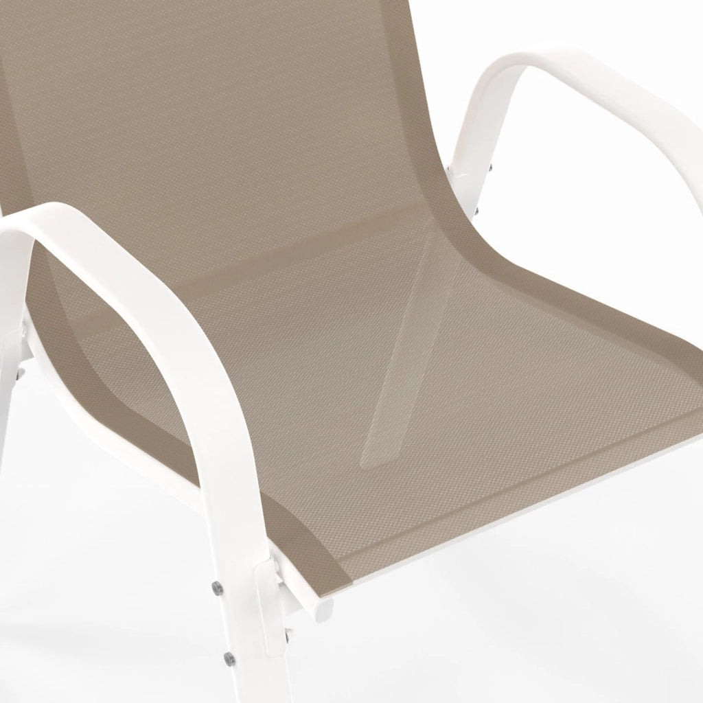 Set di 6 sedie da giardino impilabili LYMA in metallo e textilene, bianco e beige