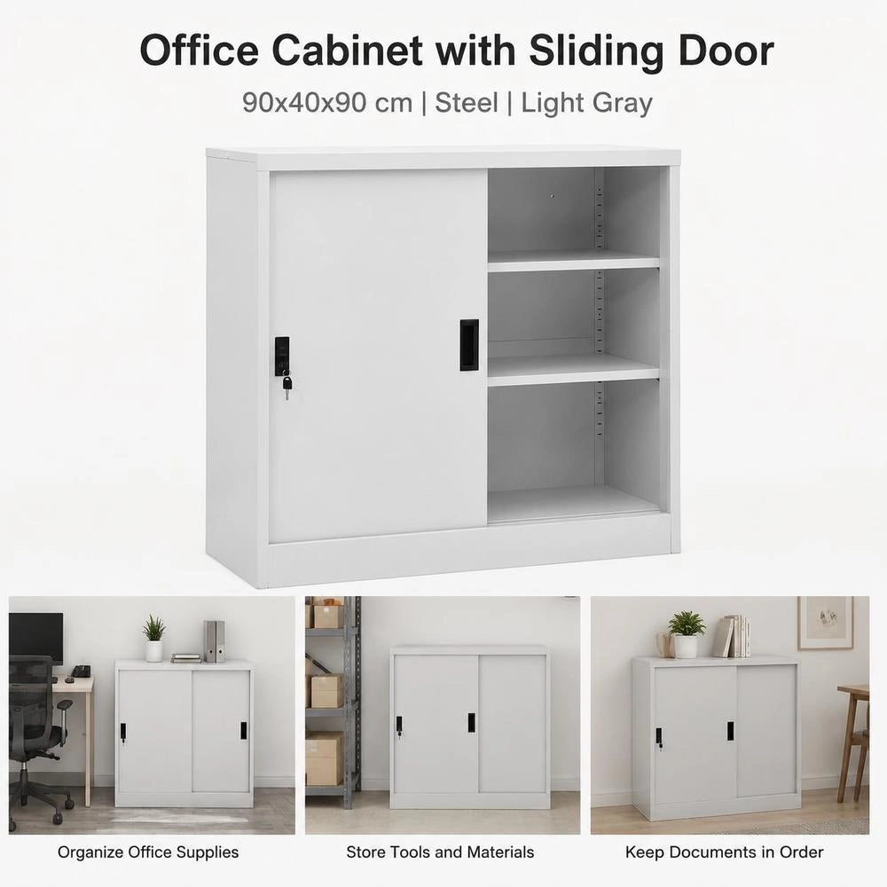 Office Cabinet With Sliding Door, Light Grey, 90x40x90 Cm, Steel