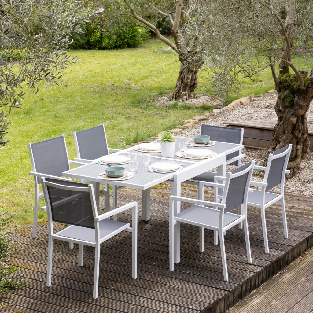 LAMPEDUSASet di mobili da giardino allungabili in textilene grigio 8 posti - alluminio bianco
