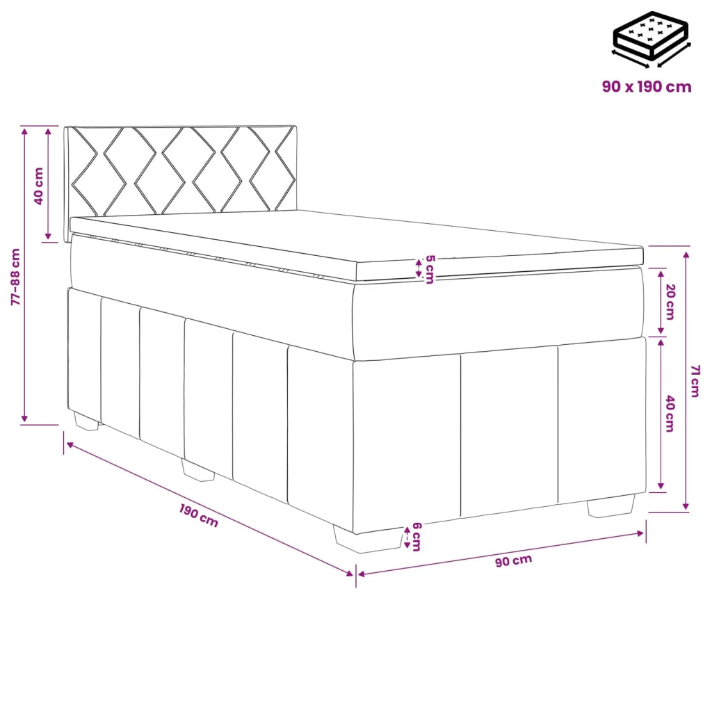 Letto box spring con materasso Grigio Scuro 90 x 190 cm Tessuto 3451109