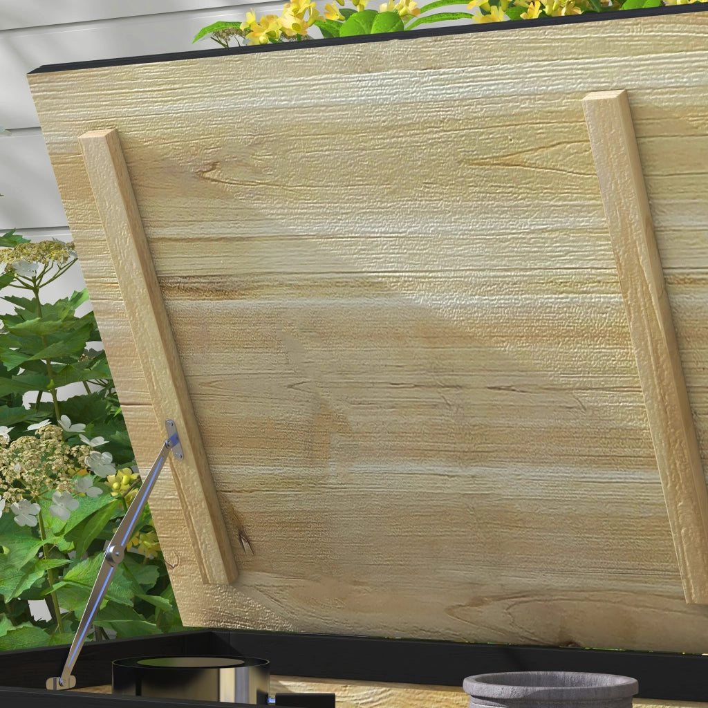 Cassapanca da esterno in legno massello di abete con 2 ruote, 121 l, per balcone e terrazzo, naturale 100 × 50 × 43 cm