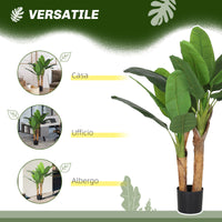 Pianta Artificiale di Banano 120 H cm per Interni con Vaso Nero