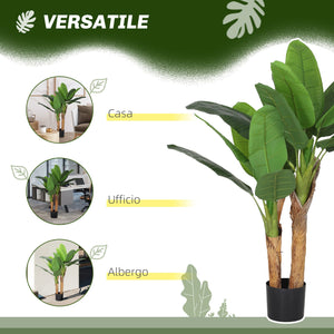 Pianta Artificiale di Banano 120 H cm per Interni con Vaso Nero