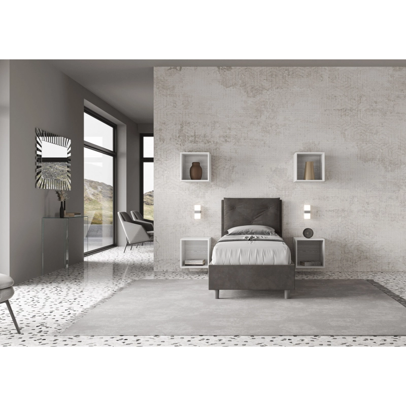 Letto imbottito Singolo 80x210 cm Appia - Contenitore,Microfibra,Grigio