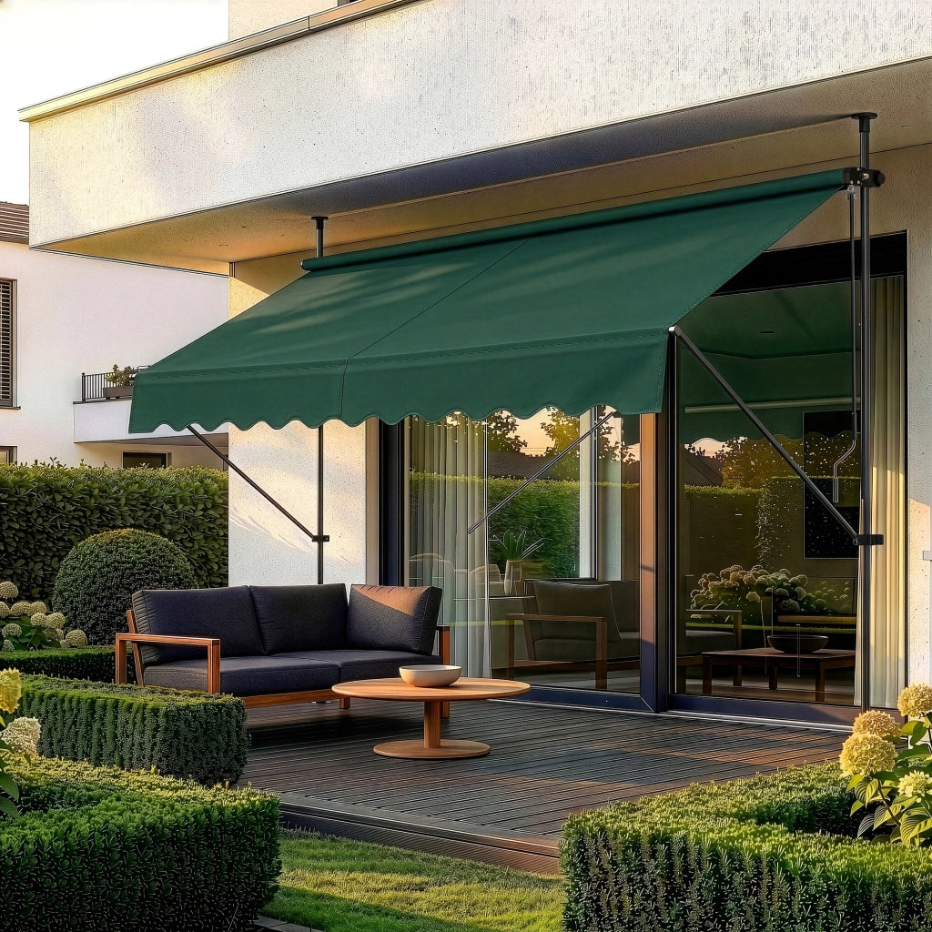 Tenda da Sole a Muro con Pali di Supporto Telescopici Parasole 250 x 120 cm (LxP) Verde Scuro pro.tec