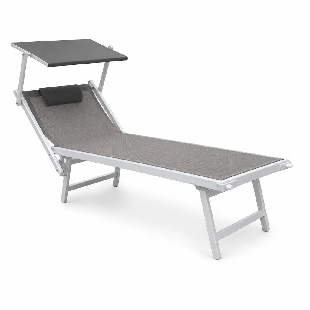 Tempo Style - Lettino Prendisole Tortora con Parasole e telaio bianco
