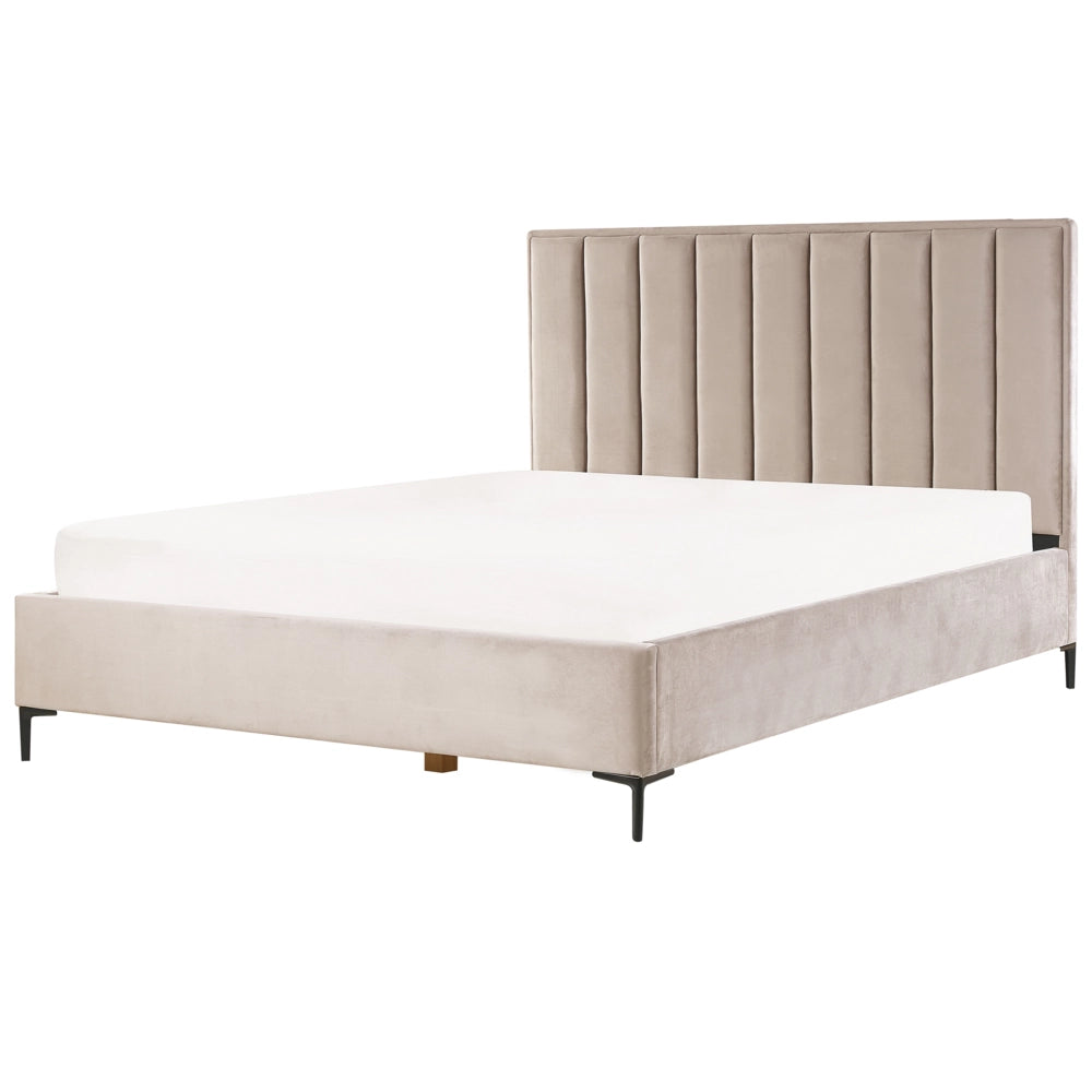 Letto Matrimoniale con Contenitore in Velluto tortora 180 x 200 cm con poggiatesta imbottita ottomana gambe in metallo Nero