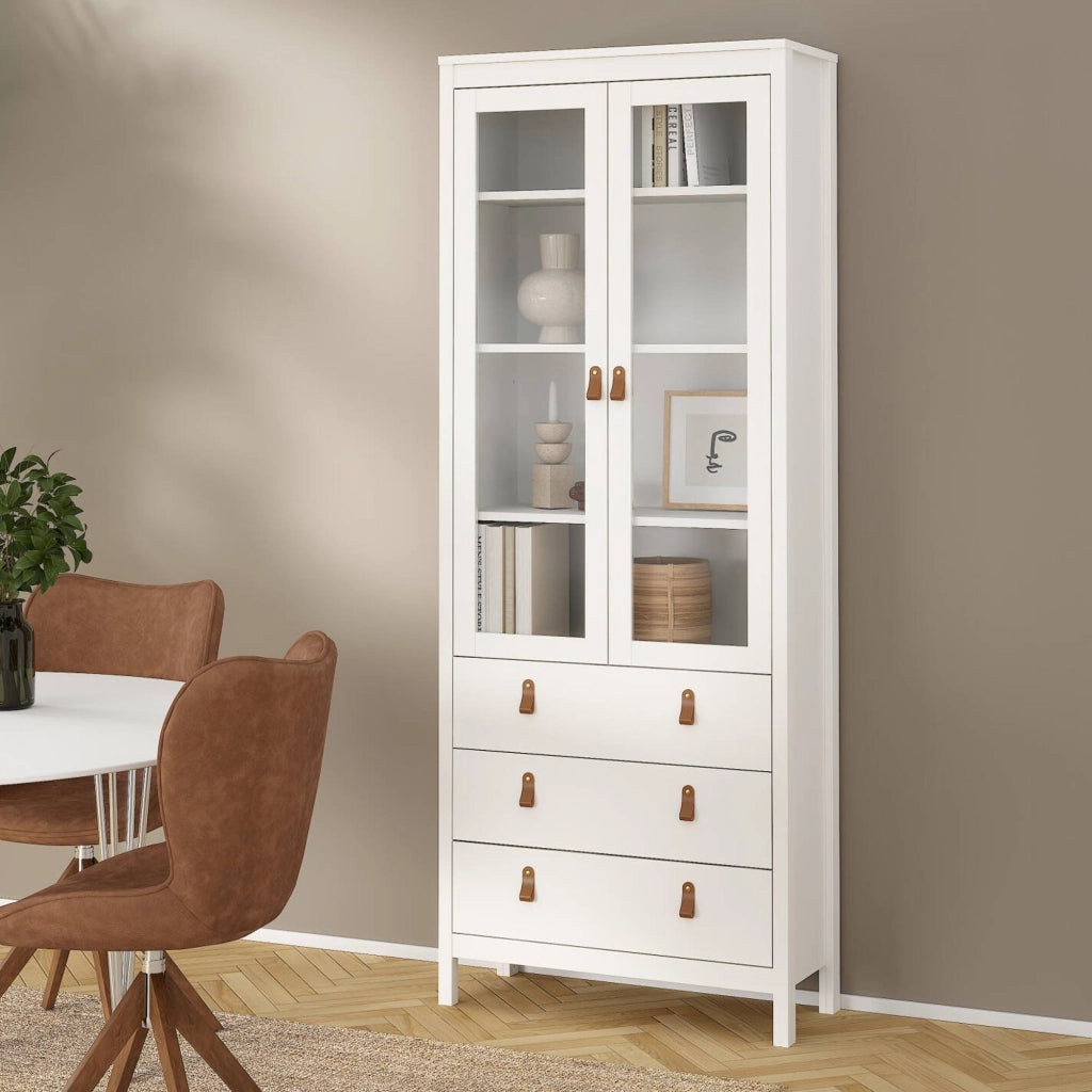 Vetrina Lazio, Credenza espositiva, Vetrinetta multiuso, Madia da soggiorno, 78x33 h199 cm, Bianco
