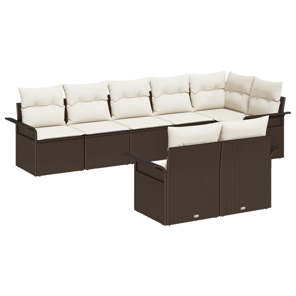 Set di Divani da Giardino 8 Pezzi con Cuscini Marrone Polyrattan