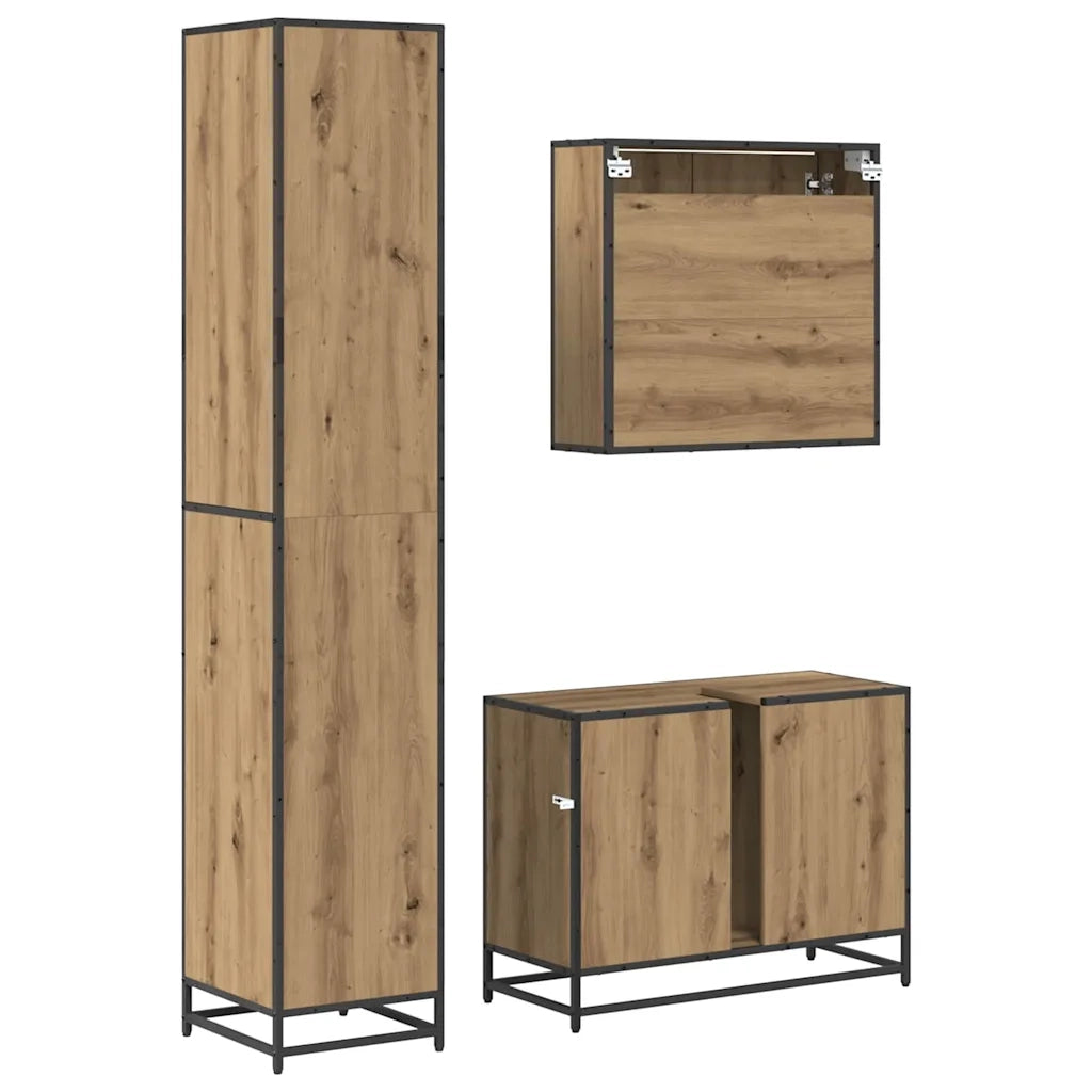 Set di mobili per il bagno con porta 3 pcs Rovere artigianale 3402486